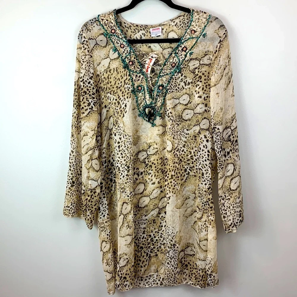 Japna Sheer Floral Coverup Tunic Resort Wear NEW!